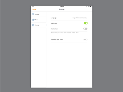 Daily Ui-Setttings ipad left menu settings switch white