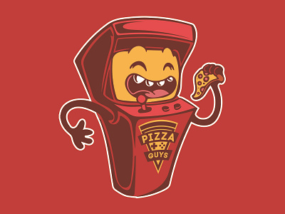 Pizza Guys arcade character design illustration machine t shirt