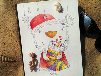 Bear Clause art beach drawing happynewyear illustration mariashishcova present santa sketch sketchbook sketching sun