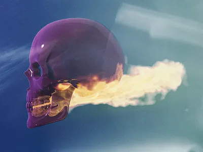 S K U L L 3d c4d cinema4d fire flame flames glossy render rose skull tfd turbulencefd