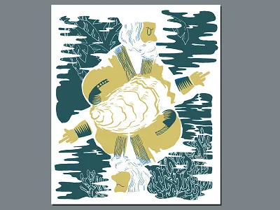 L'Huître & les deux plaideurs lafontaine screenprint