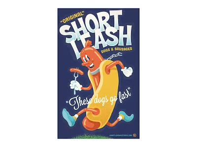 Short Leash Hot Dogs cartoon hot dog illustration poster retro short leash tasty