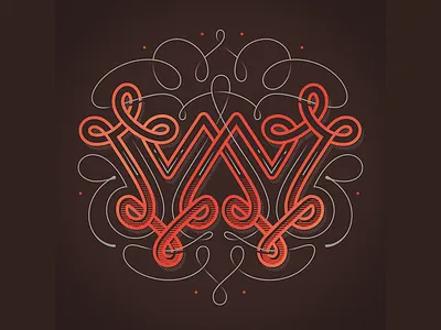 Typefight W lettering ornamental ribbon type typefight typo vintage w