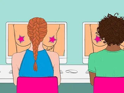 VICE Broadly Editorial Illustration boobs braid celebrity clickbait computer editorial illustration line art mac portrait vector women
