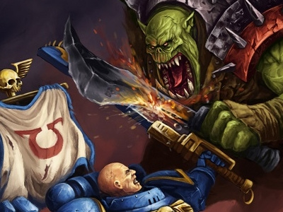 Marine vs Ork art digital draw fantasy fight illustration marine ork photoshop space test war