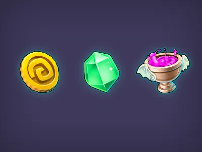 Currency Icons coin currency game gem gold icon icons illustration potion trophy ui