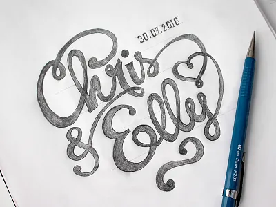 Chris & Elly ampersand drawn hand invite letter lettering logo pencil type typography wedding