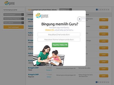 Bingung memilih Guru? discount education graphic indonesia marketplace popup startup teacher ui web website