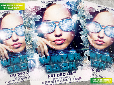 Winter Bash Flyer bash blue cheap christmas cocktail cold color drink event flyer design frozen girl