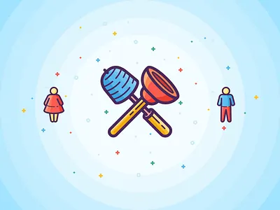 Bathroom Stuff brush filled icons man outline plunger shit stroke toilet vector woman