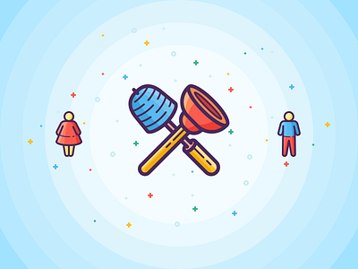 Bathroom Stuff brush filled icons man outline plunger shit stroke toilet vector woman