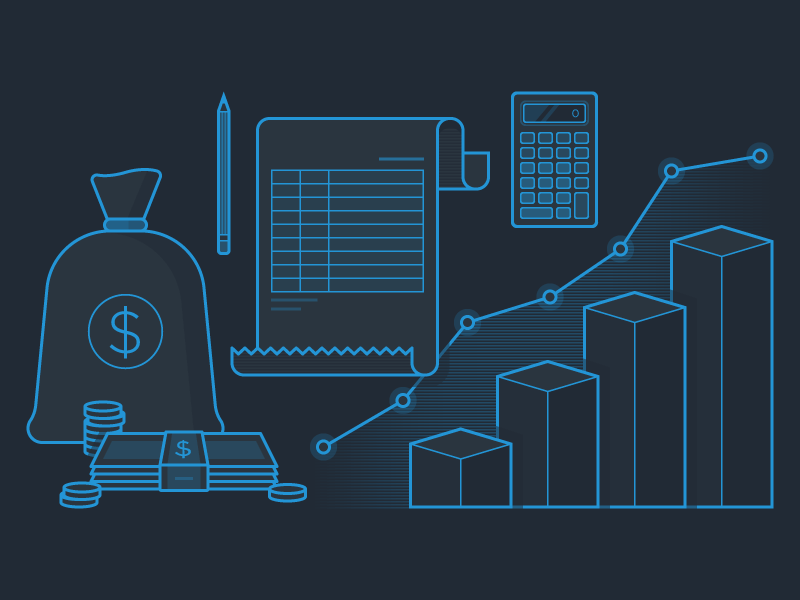 Facilitator Fee Graphic ach bar calculator drawing graph illustration ledger line money payments transfers