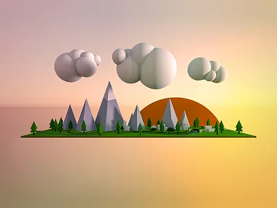 Setting Experiment 3d floating island low poly modo mountains stuck sunset