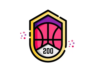 "200" badge basketball celebration colourful outline