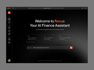 Nexus Chatbot AI - Full Preview ai chatbot chat gpt chatbot ai dark mode design finance ui futuristic ui minimal minimal design ui ui design ui exploration web design