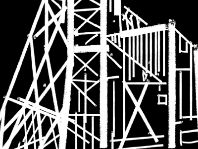 Detail of a gold mine headframe illustration high contrast illustration line art mining