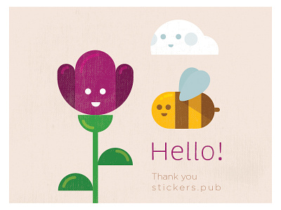 Hello! bee character cloud flowers vector