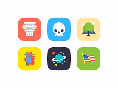 More badges for Socratic badge education icon set illustration pillar planet real heart skull space star tree usa flag