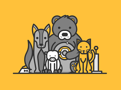 Nooklyn Pets animals bear cat dog doughnut illustration line not cute pets pig