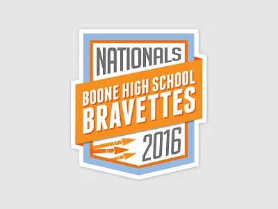 Boone High School Bravettes Nationals Badge arrows badge blue braves dance event high school logo orange