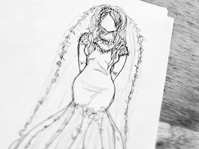 Here comes the Bride black bride drawing dress figure illustration pencil sketch wedding white