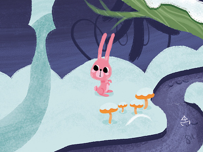 Bunny bunny illustration pink snow