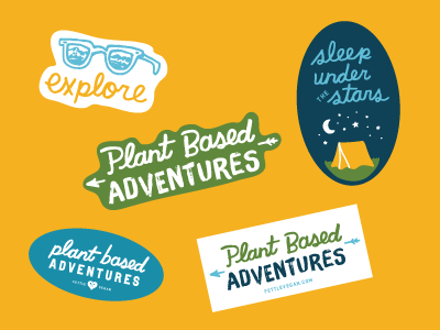 Unused sticker design concepts adventure branding camp fettle vegan hand drawn icons illustration lettering outdoors plant based typography vegan