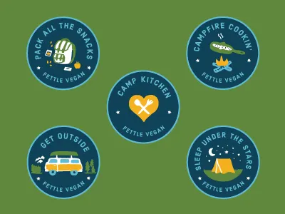 Plant-Based Adventure badges adventure badges branding camp fettle vegan foodie hand made icons illustration plant based typography vegan
