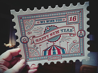 New Years Greeting Card illustration lettering letterpress