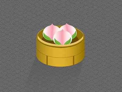 Chinese Birthday Peach Steamed Buns dessert dim sum icon illustration vector