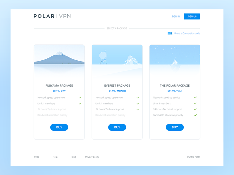 Example of Price Page