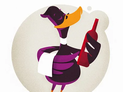 Ducky sommelier cartoon duck food fun illustration vine