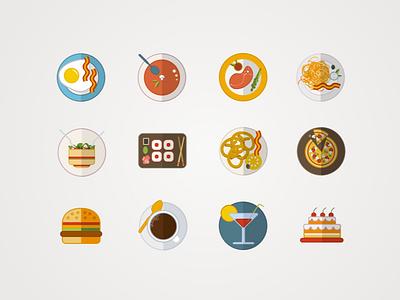 Cafe Icons Set cafe cake cocktail coffee dish drinks flat food icon set icons pizza sushi