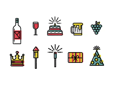 Happy New Year celebration elements feast icons illustrations new year