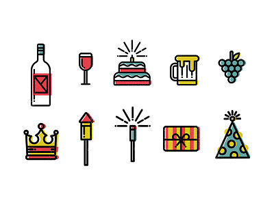 Happy New Year celebration elements feast icons illustrations new year