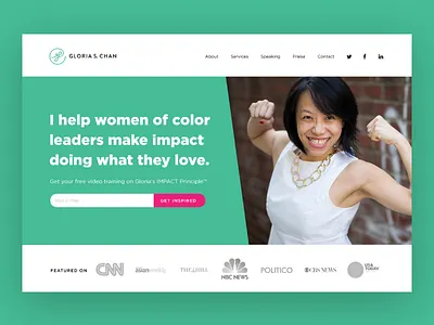 Gloria S Chan Landing branding featured on g logo green identity jt grauke landing page life coach pink ui