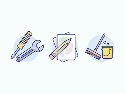Employment Icons art broom bucket building cleaning employment icon jobs pencil screwdriver wrench writing