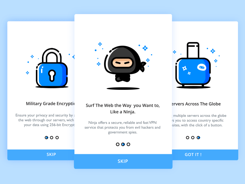 Up coming project interface ios material mobile ninja onboarding proxy update vpn