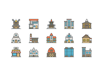 Icons of buildings architecture buildings icons line art