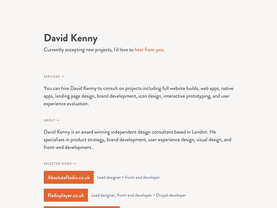 Personal site brandon grey grotesque minimal orange portfolio simple