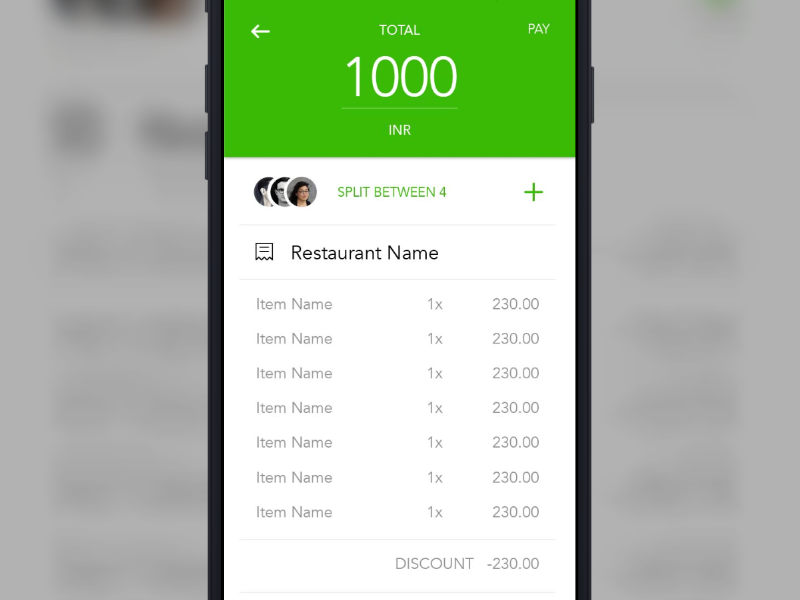 Receipt / bill / spilt payment app bill flat green made with invision minimal payment receipt ui ux