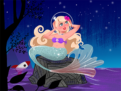 Space Mermaid Redux astronaut fantasy mermaid rocket space