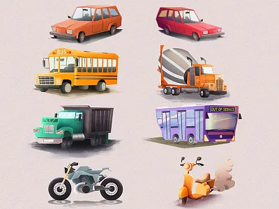 Vehicles art bus car concept design digital art motorcycle truck vehicle vespa