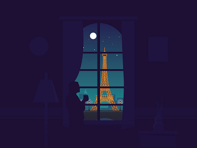 City of lights eiffel eiffel tower france illustration landmark moon night paris tower vector window