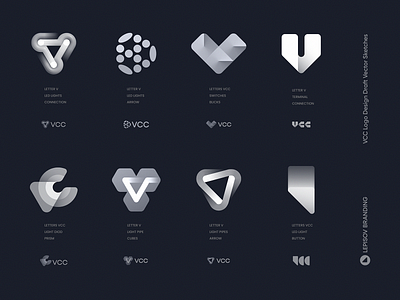 VCC Logo Design Vector Sketches 3d blockchain branding components defi diod electronics gradient icon identity industrial led lepisov lettering light logo saas tech web3