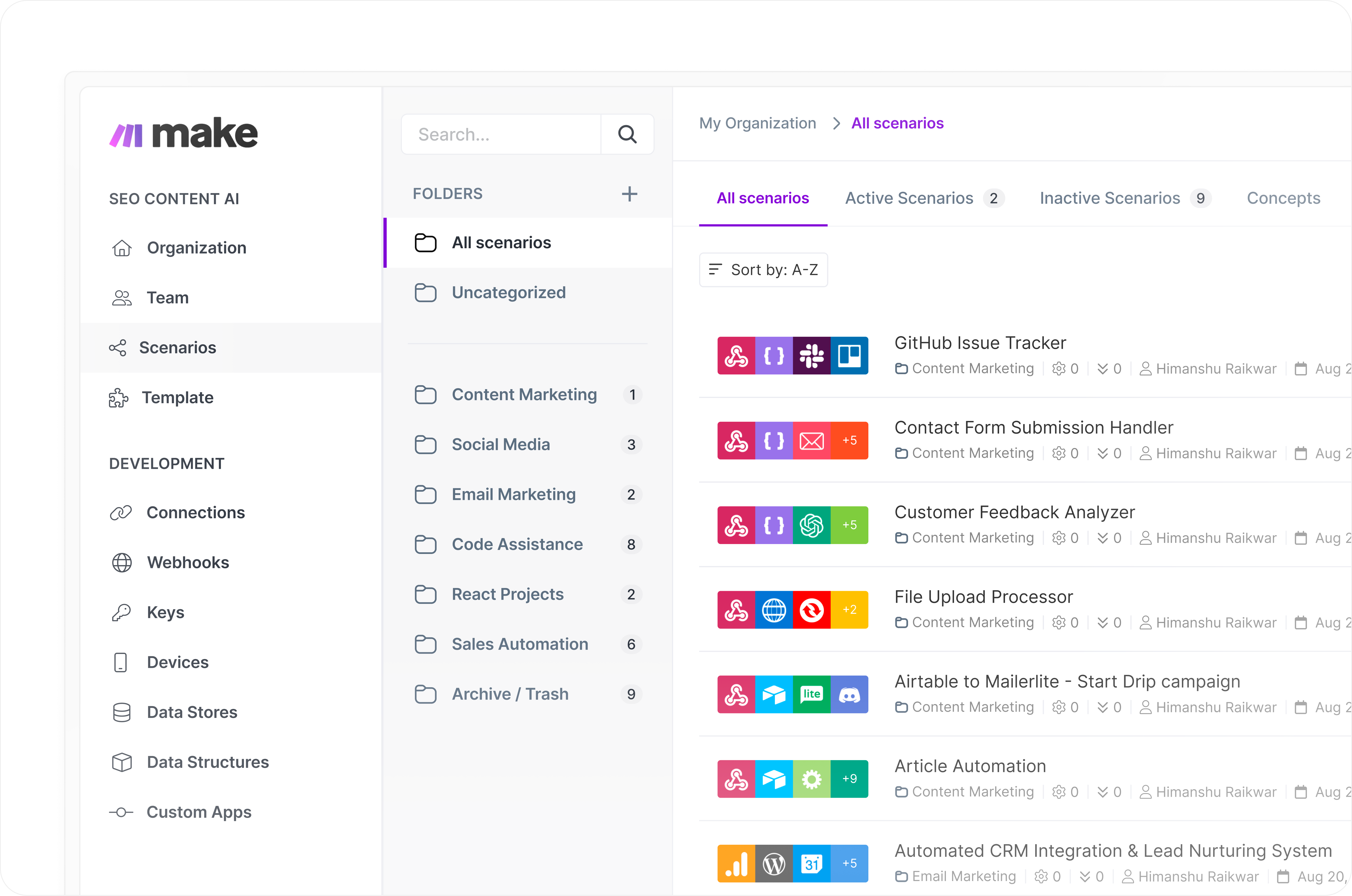 Automation Dashboard Design | Concept Design For Make.com system controls