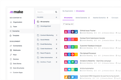 Automation Dashboard Design | Concept Design For Make.com system controls