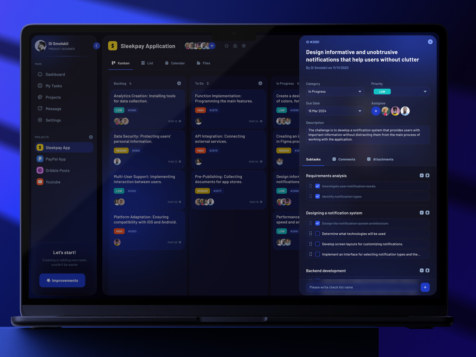 Task Details - Task and Project Management Dashboard UI KIT animation approve board calendar case studies dashboard design details download free interactive kanban management popular project sub task task trending ui web