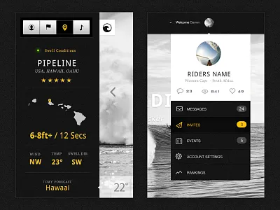 Surf Report & Profile Dropdown app clean design dropdown interface profile surf report touch ui ux