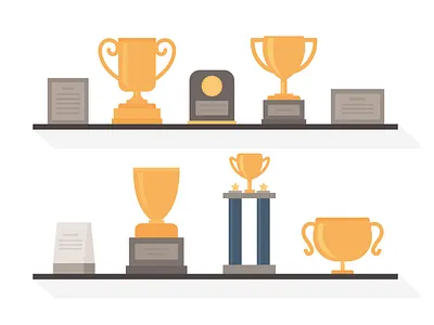 Trophies case gold illustration medal plaque shelf trophy